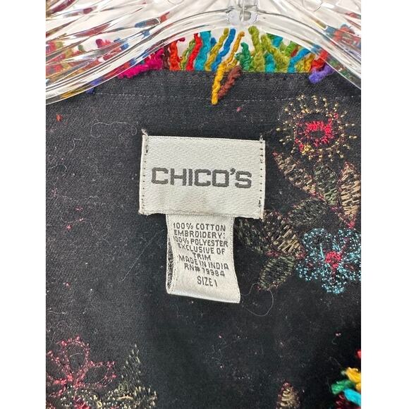 Chico's Multicolor Embroidered Fringe Art to Wear Lightweight Jacket Size Medium - Picture 2 of 12